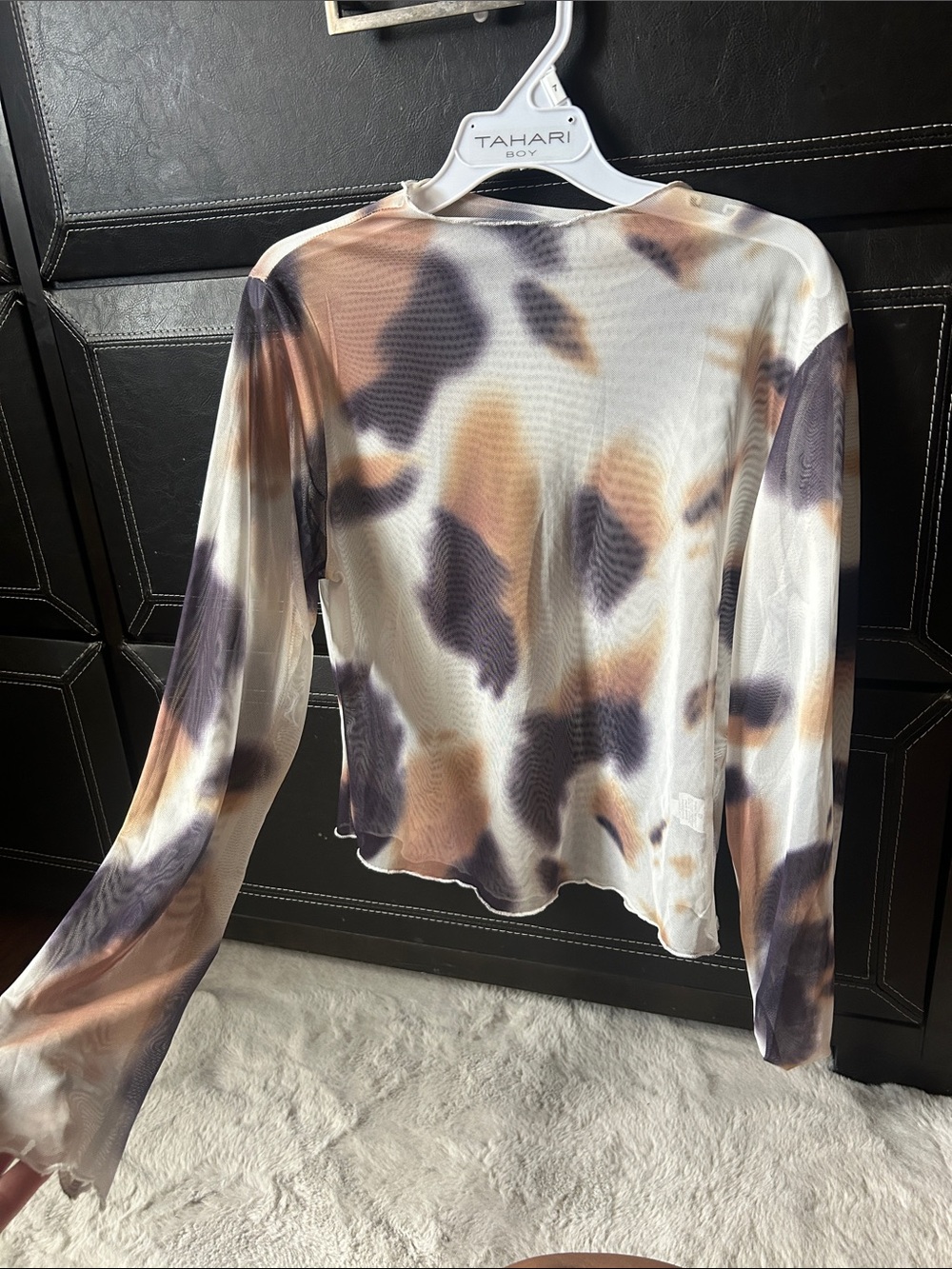 SHEIN White Multicolor Tie-Dye Mesh Long Sleeve Tee